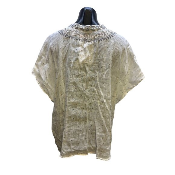 Johnny Was White Embroidered Linen Blouse w/Geometric Patterns & Buttons Size L - Picture 2 of 8